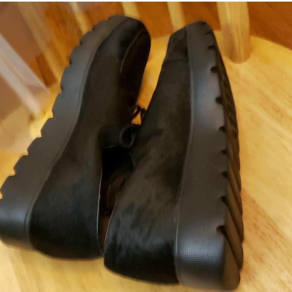 AEROSOLES Fly High Lace -Up Leather Black Women's Platform Loafers Size 10M